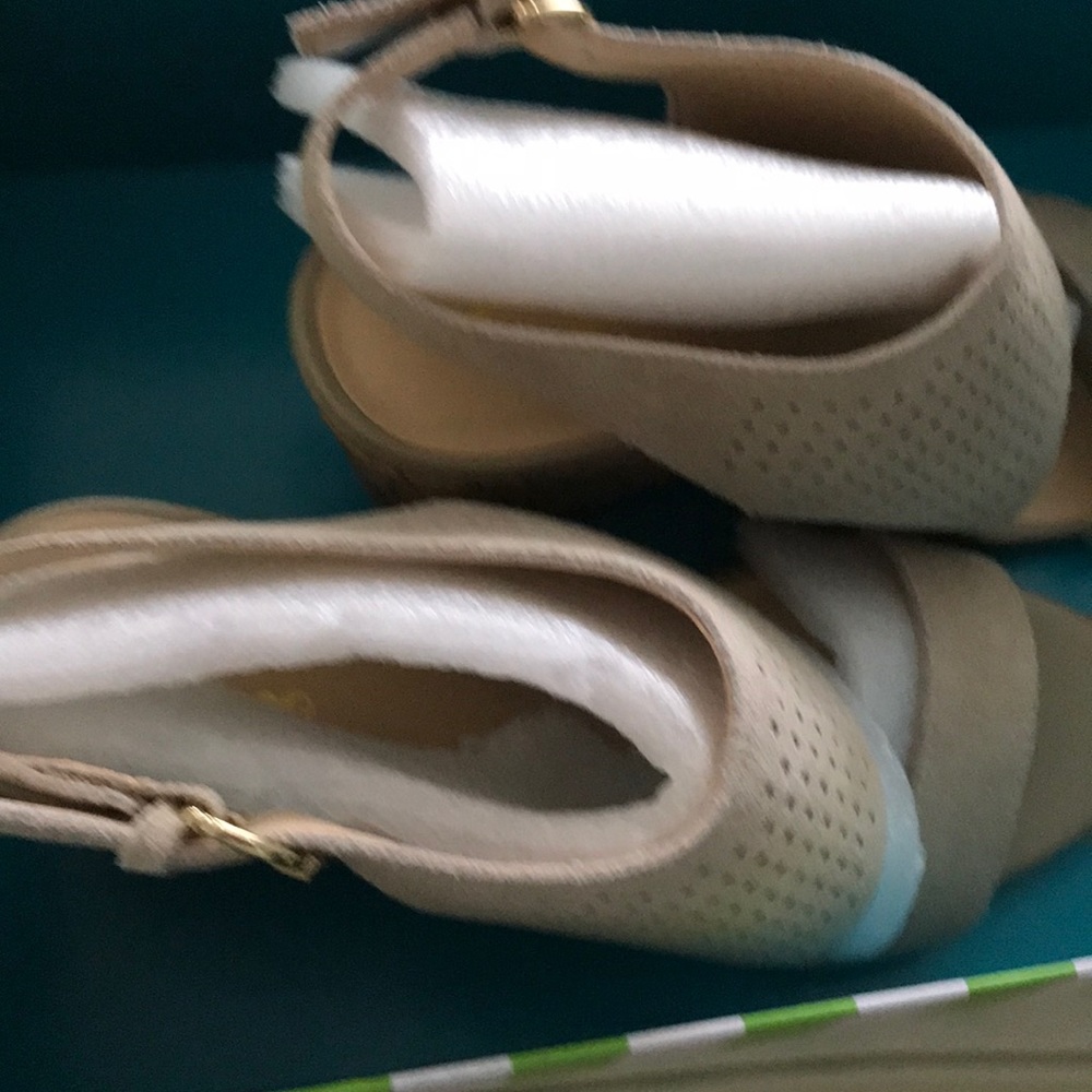 C Wonder Perforated Suede Cork Wedged Sandals